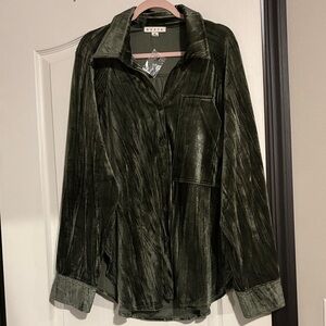 HYFVE Women's Olive Velvet Button Down Shirt